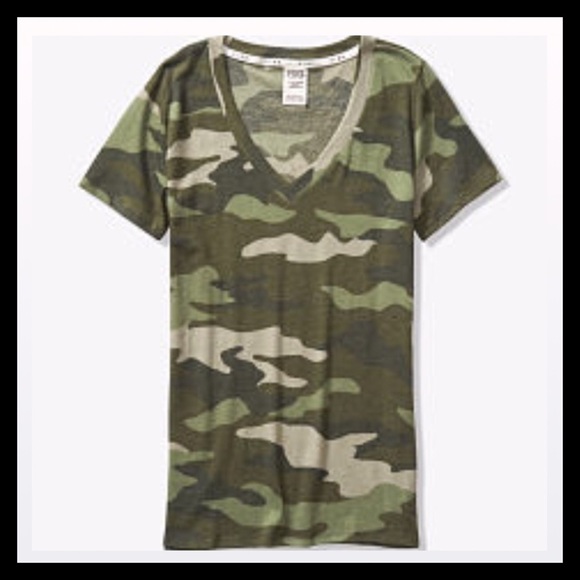 PINK Victoria's Secret Tops - PINK VICTORIA'S SECRET PERFECT V-NECK TEE CAMO